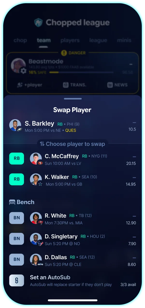 Setting a Chopped League lineup in Sleeper