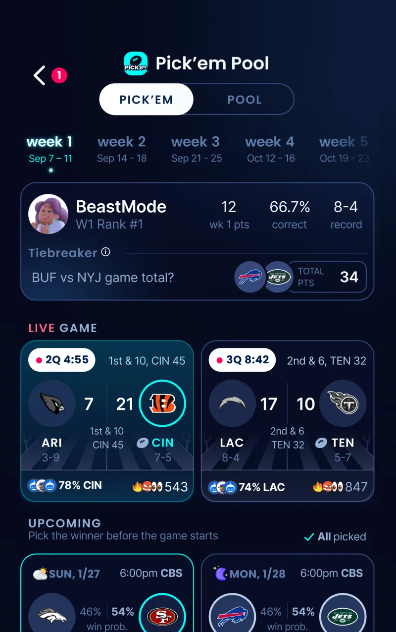 Live Football Pick’em matchups in Sleeper
